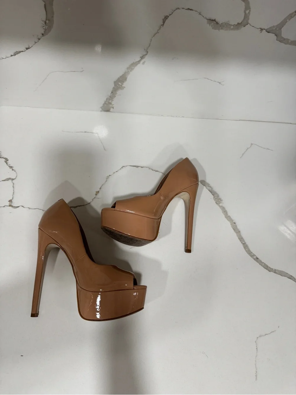 Steve Madden Patent Platform Peep-Toe High Heel in Nude